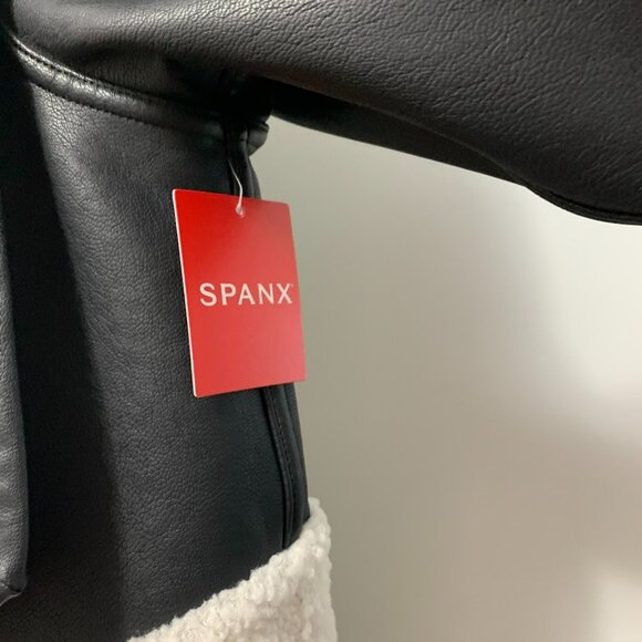 Spanx Fleece & Faux Leather Long Wrap Jacket 1X NWT - Picture 6 of 14
